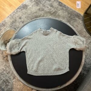 Gray Sweater with Faux Fur Sleeves